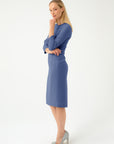 FITTED MIDI LENGTH BLUE DRESS