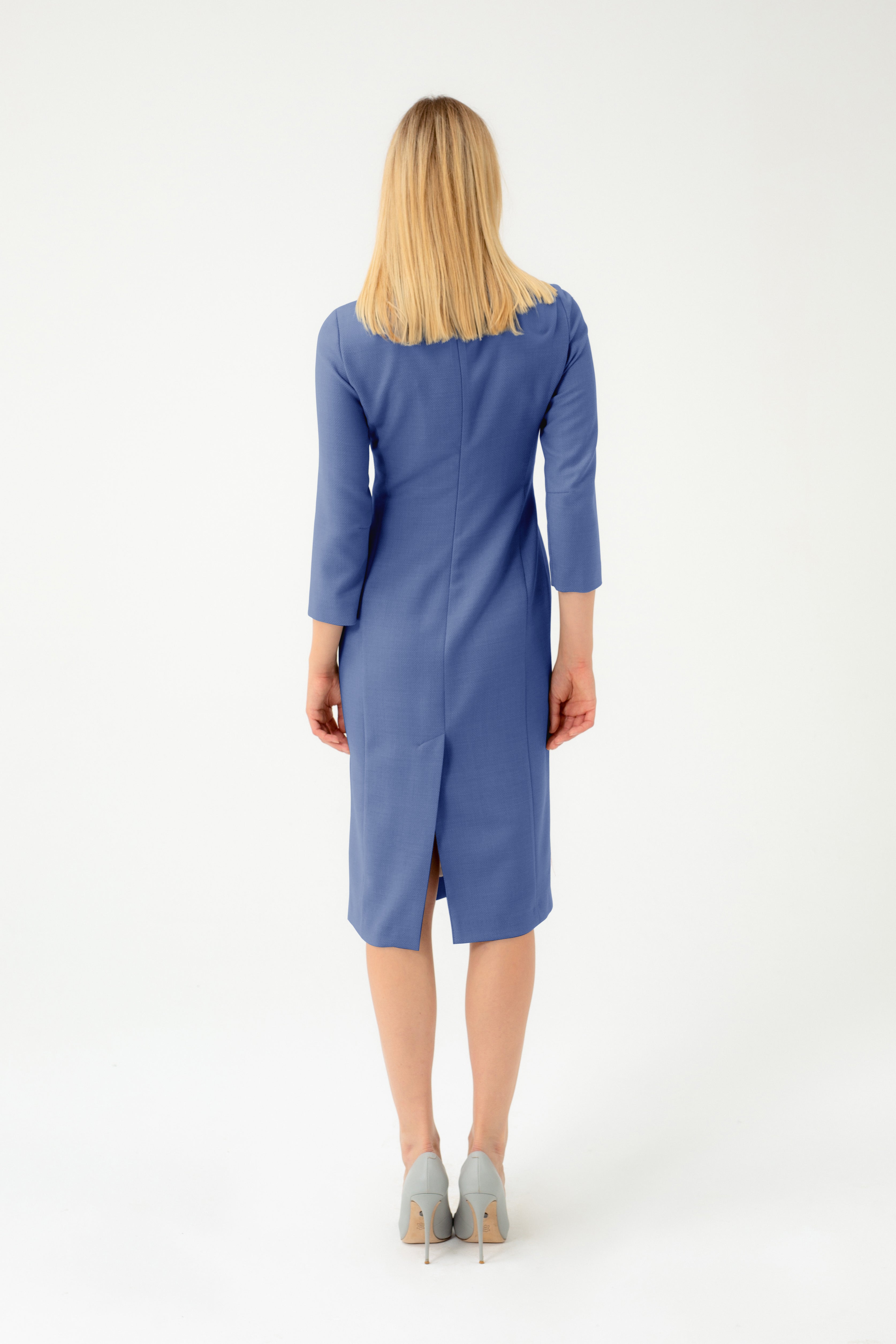 FITTED MIDI LENGTH BLUE DRESS