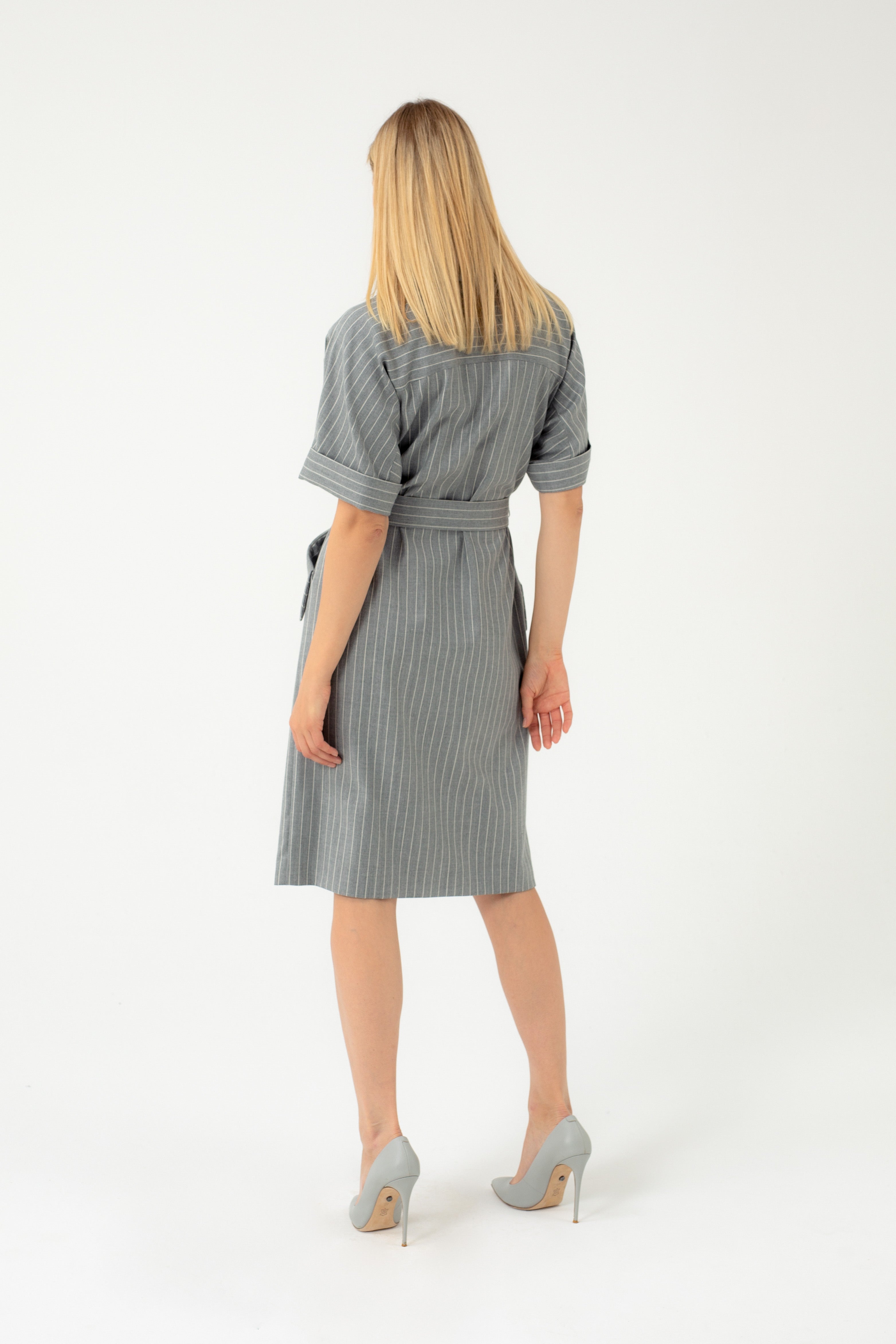 DOUBLE-BREASTED STRIPED DRESS WITH BELT