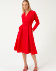 ELEGANT RED DRESS WITH BELT