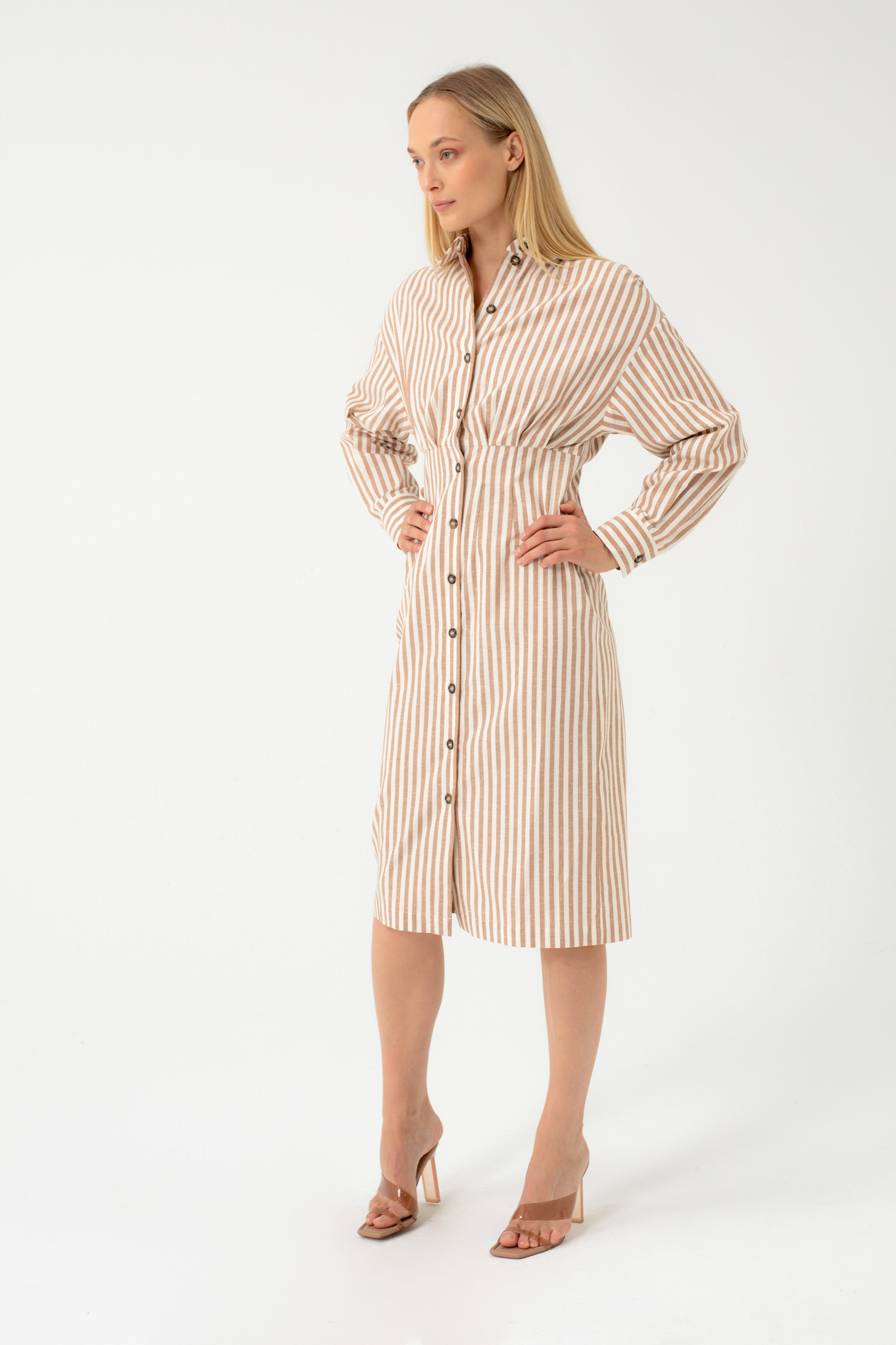ORGANIC COTTON STRIPED DRESS WITH FRONT BUTTONS