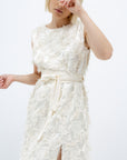SLEEVELESS FRAYED JACQUARD DRESS