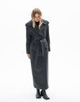 BELTED LONG WOODBLEND COAT IN GREY