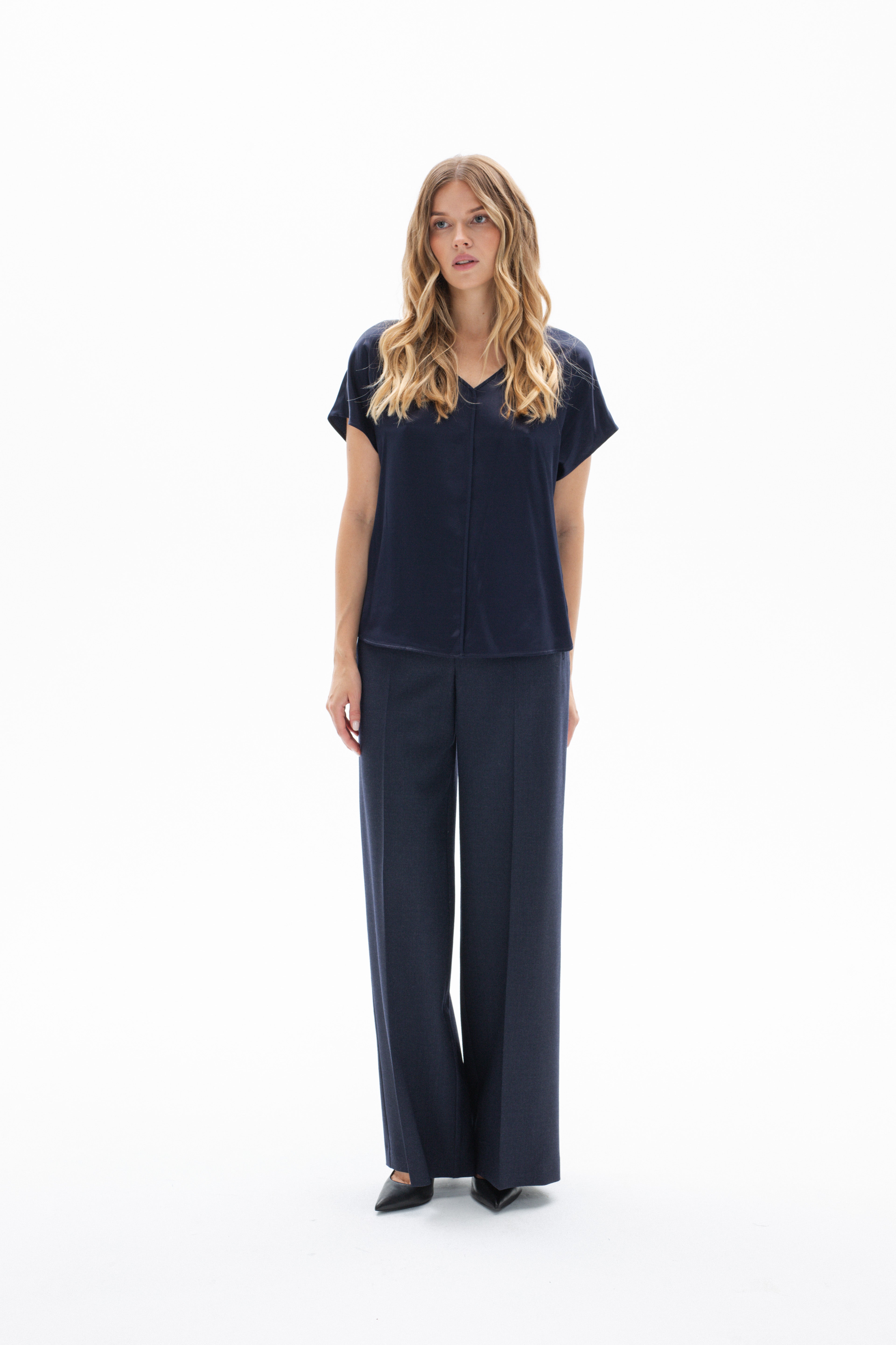 BLUE STRAIGHT SILHOUETTE TROUSERS