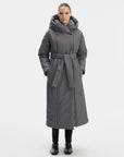 LONG PADDED COAT WITH HOOD IN GREY