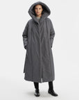 LONG PADDED COAT WITH HOOD IN GREY