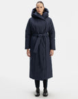 LONG PADDED COAT WITH HOOD IN BLUEBERRY