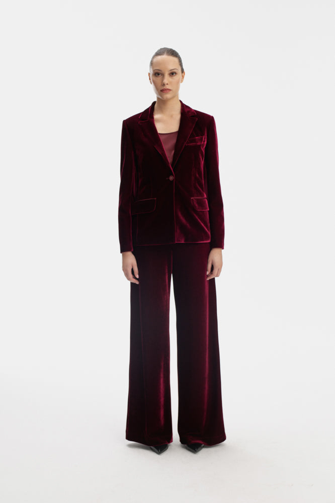 VELVET SINGLE BREASTED JACKET IN BURGUNDY