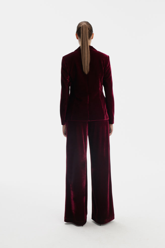 VELVET SINGLE BREASTED JACKET IN BURGUNDY