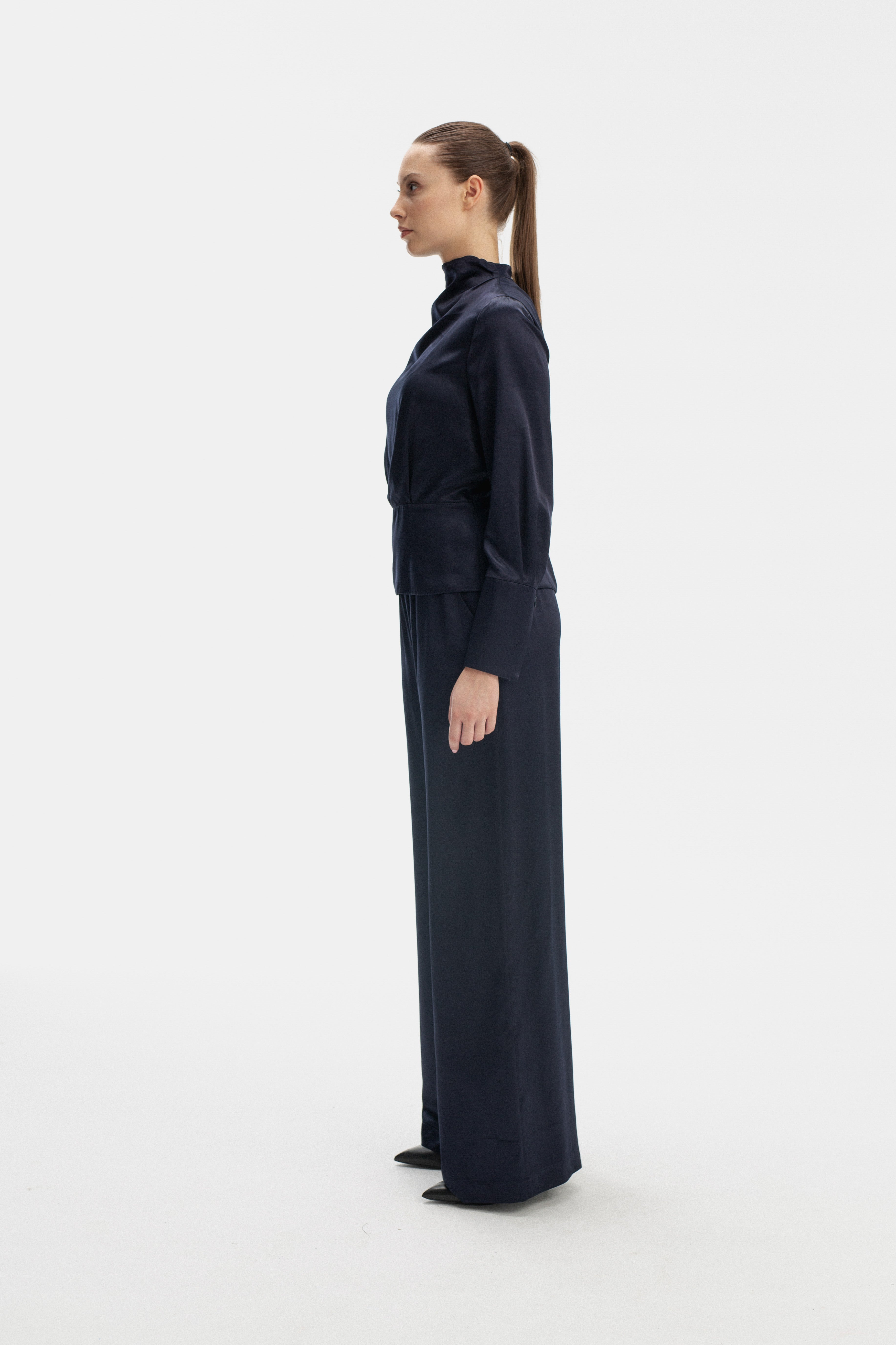 BLUE WIDE-LEG TROUSERS WITH ELASTIC WAIST