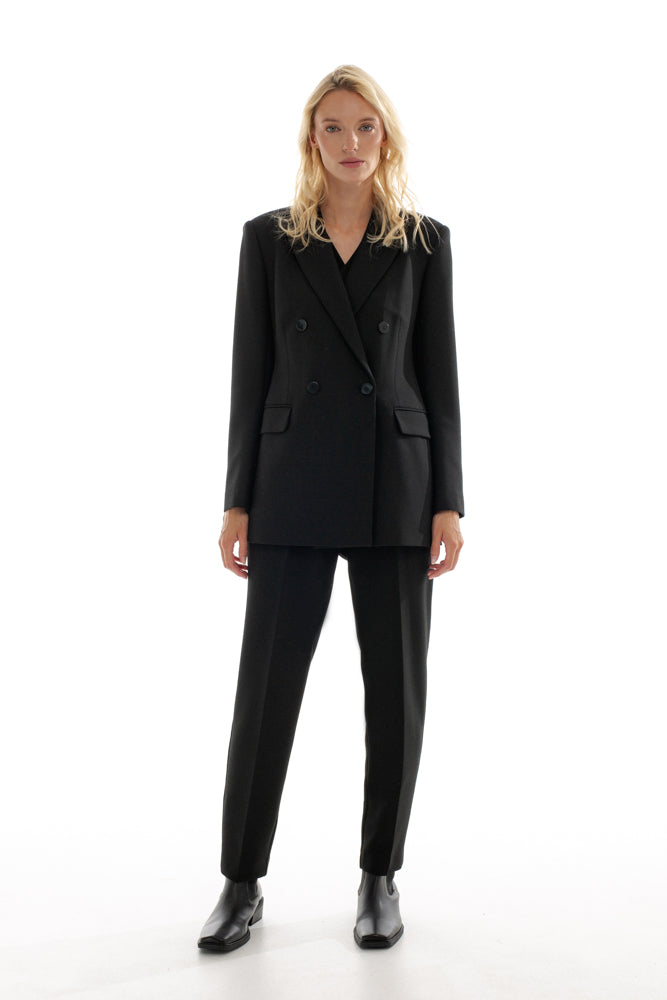 DOUBLE-BREASTED BLACK BLAZER WITH SPLIT
