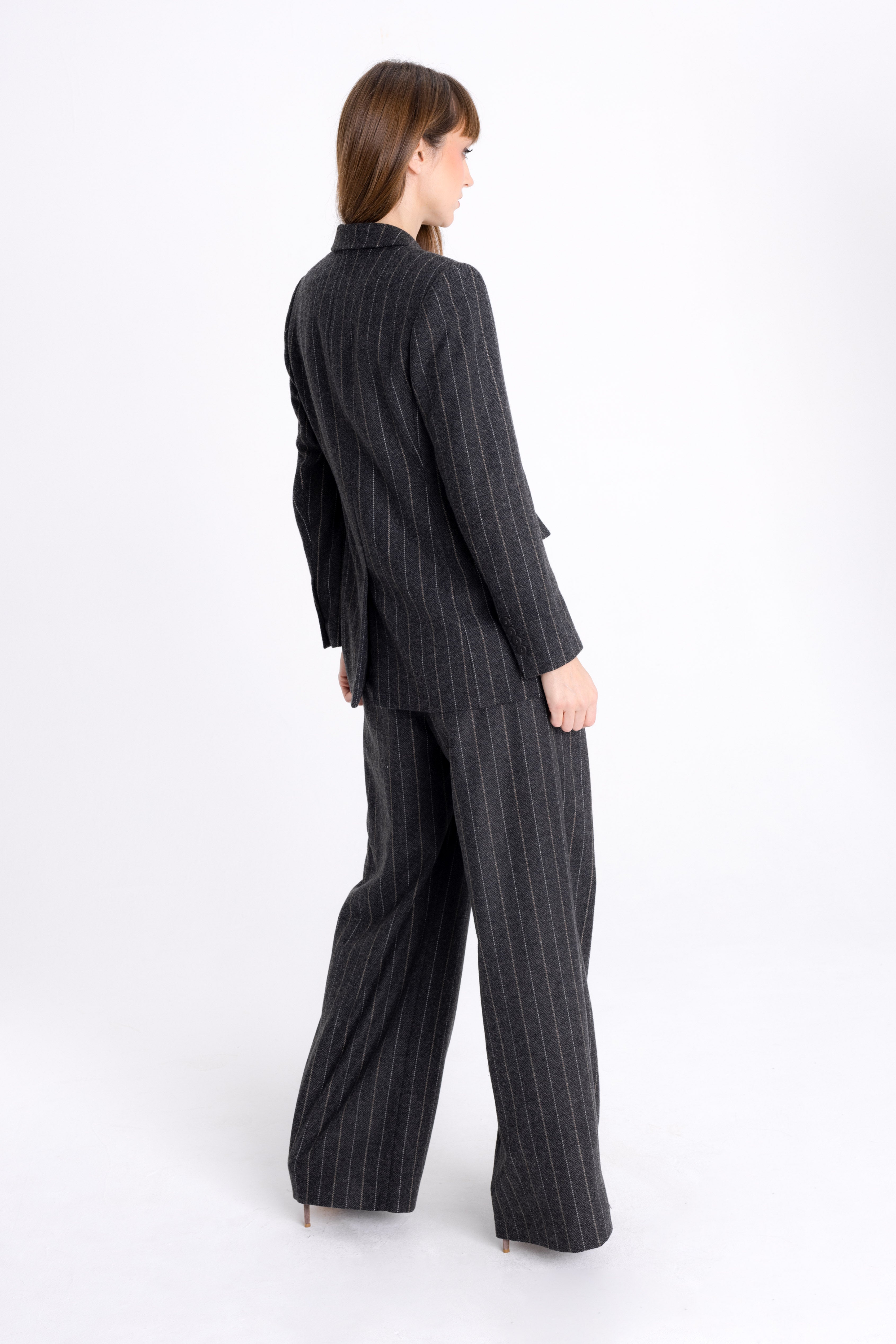GREY STRIPED DOUBLE-BREASTED JACKET