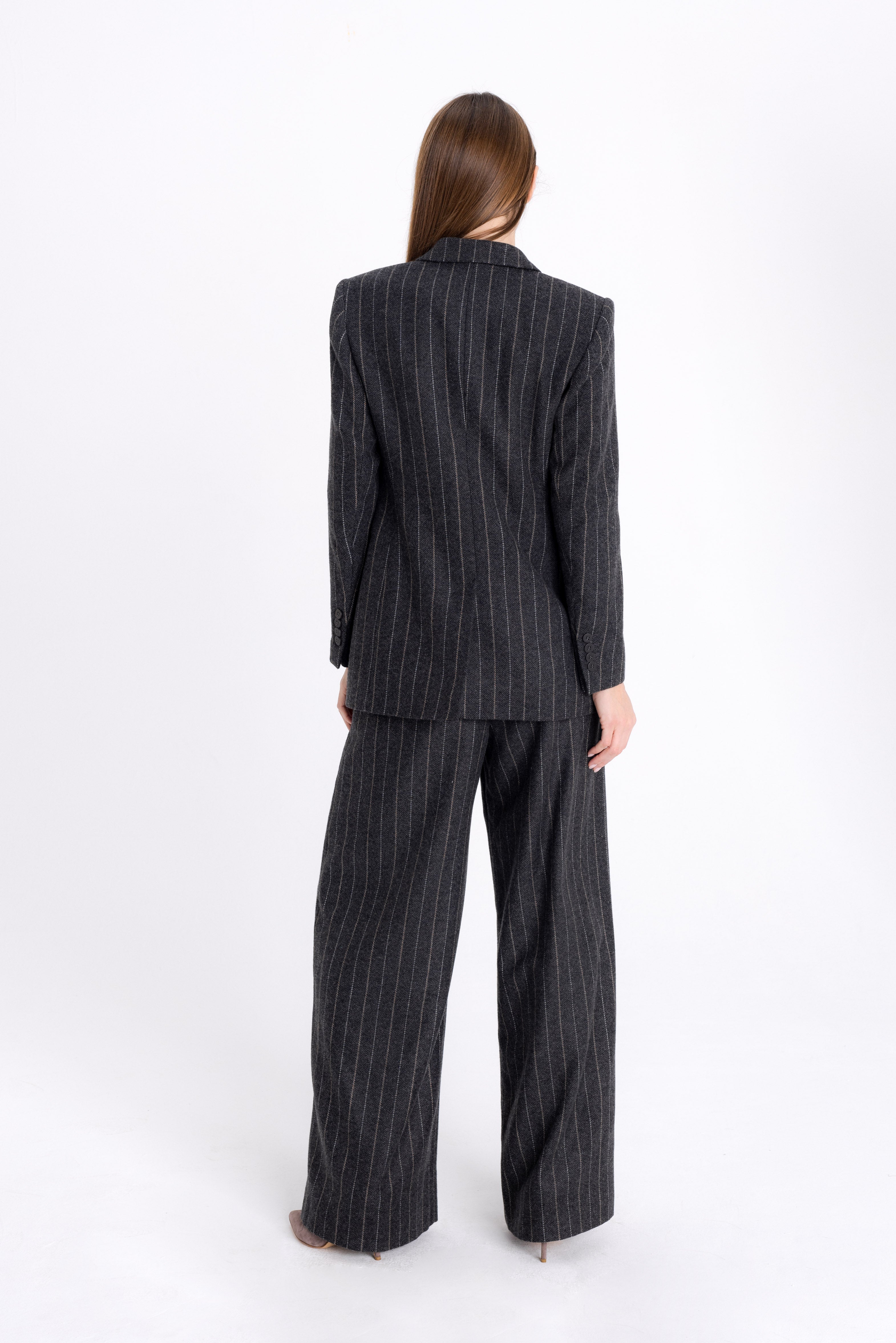 GREY STRIPED DOUBLE-BREASTED JACKET