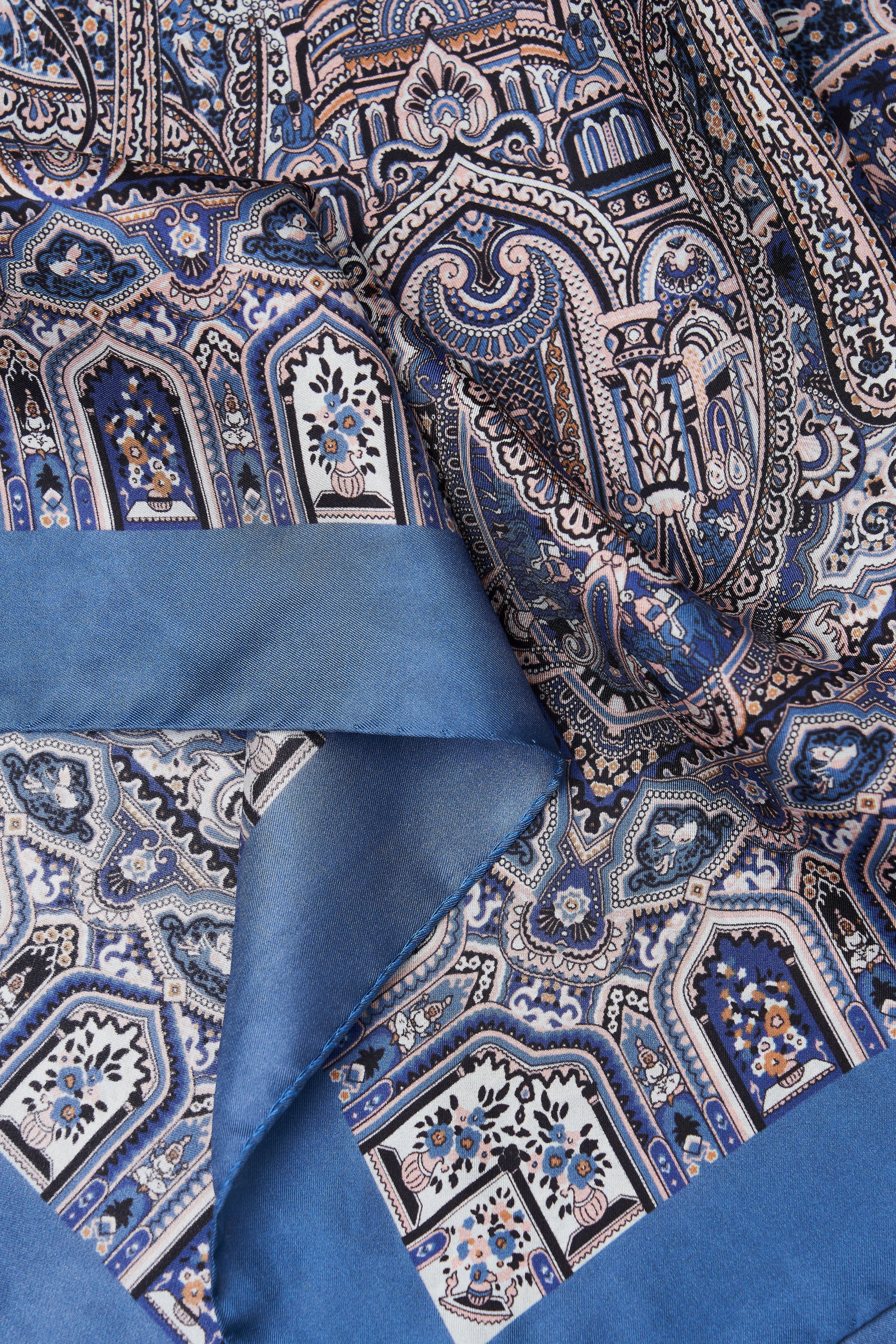100% SILK PRINTED SCARF WITH BLUE FRAME