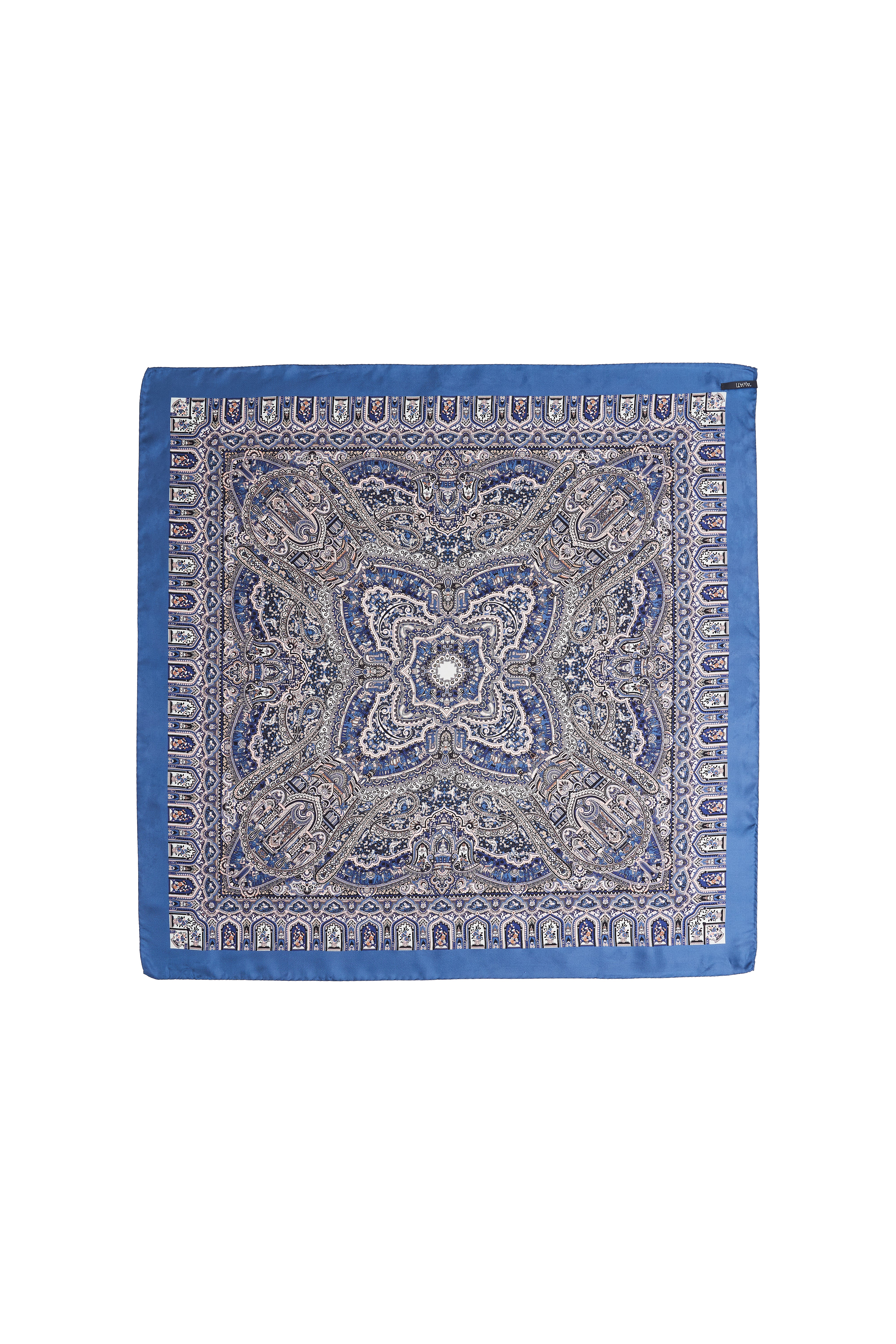 100% SILK PRINTED SCARF WITH BLUE FRAME