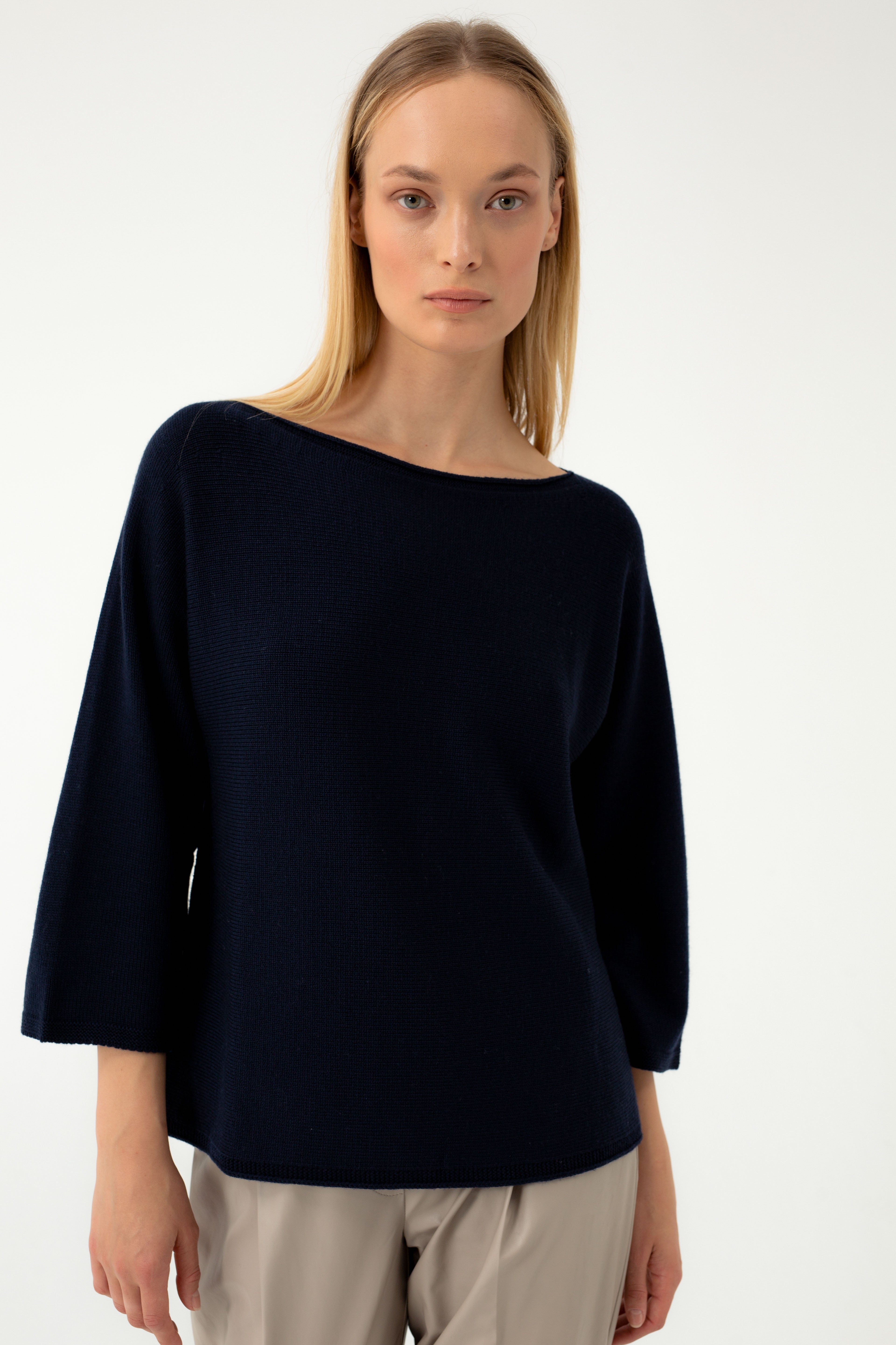 PURE WOOL LOOSE FIT NAVY SWEATER
