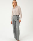 STRIPED WIDE-LEG TROUSERS WITH ASYMMETRIC CLASP