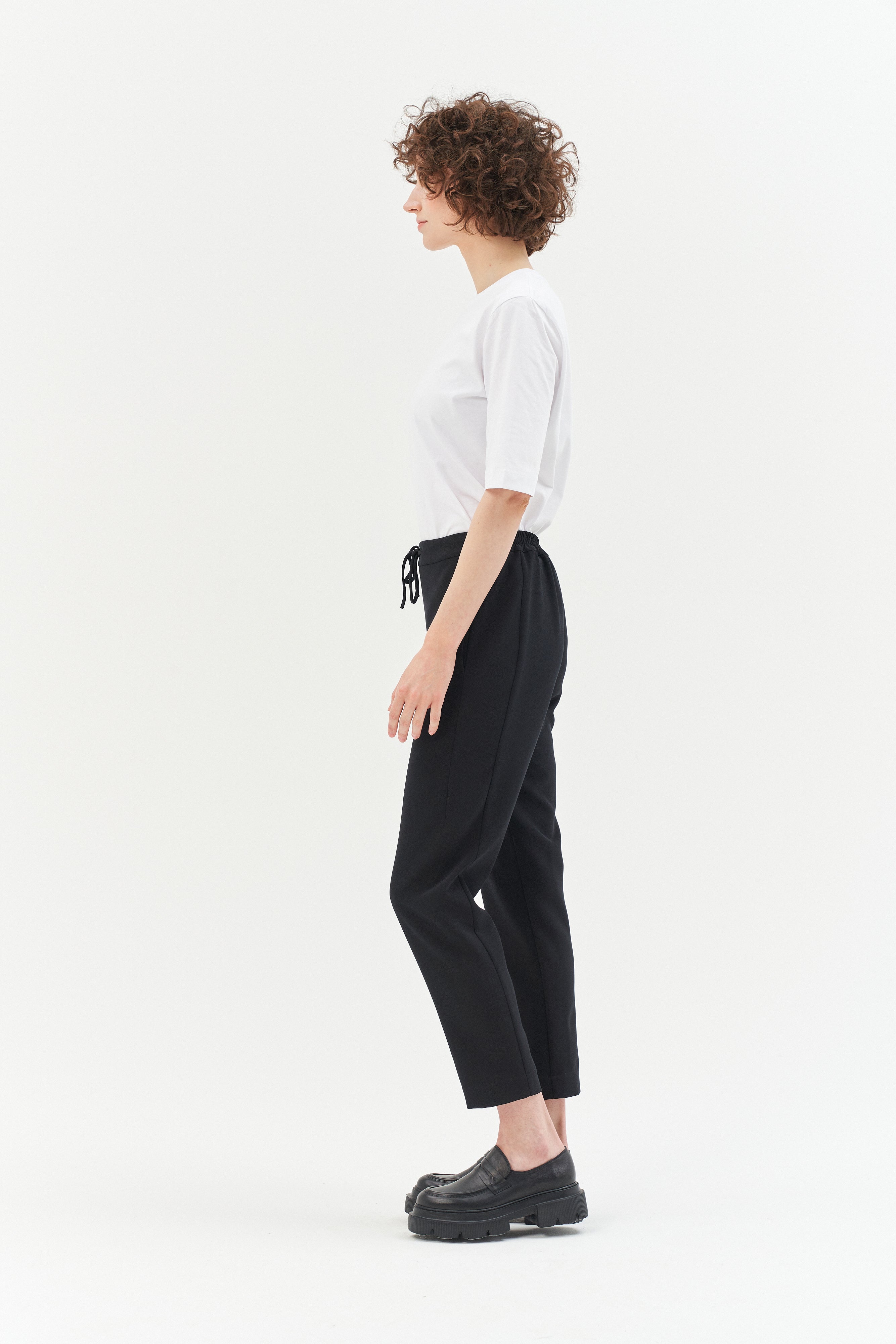PULL-ON STYLE BLACK TROUSERS WITH LACES