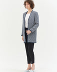 BLUE BUTTONLESS LONG JACKET WITH DECORATIVE FRINGES