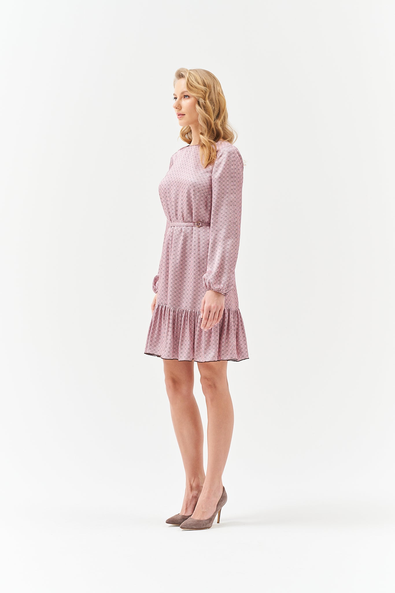 LONG SLEEVE BELTED DRESS IN ROSE PINK