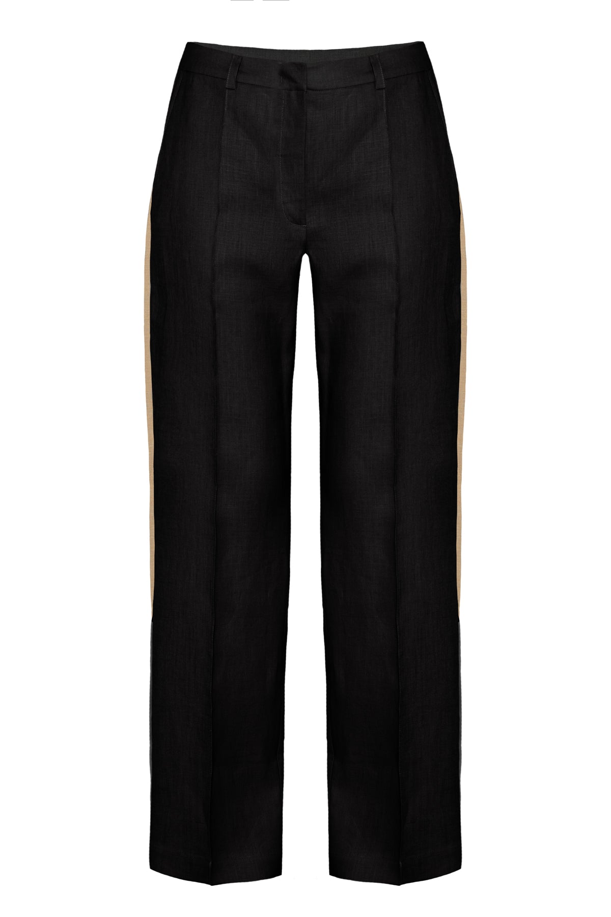 BLACK LINEN TROUSERS WITH STRIPE