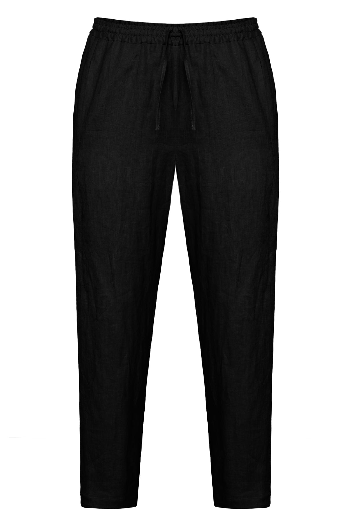 Linen Rich Tapered Ankle Grazer Trousers Black