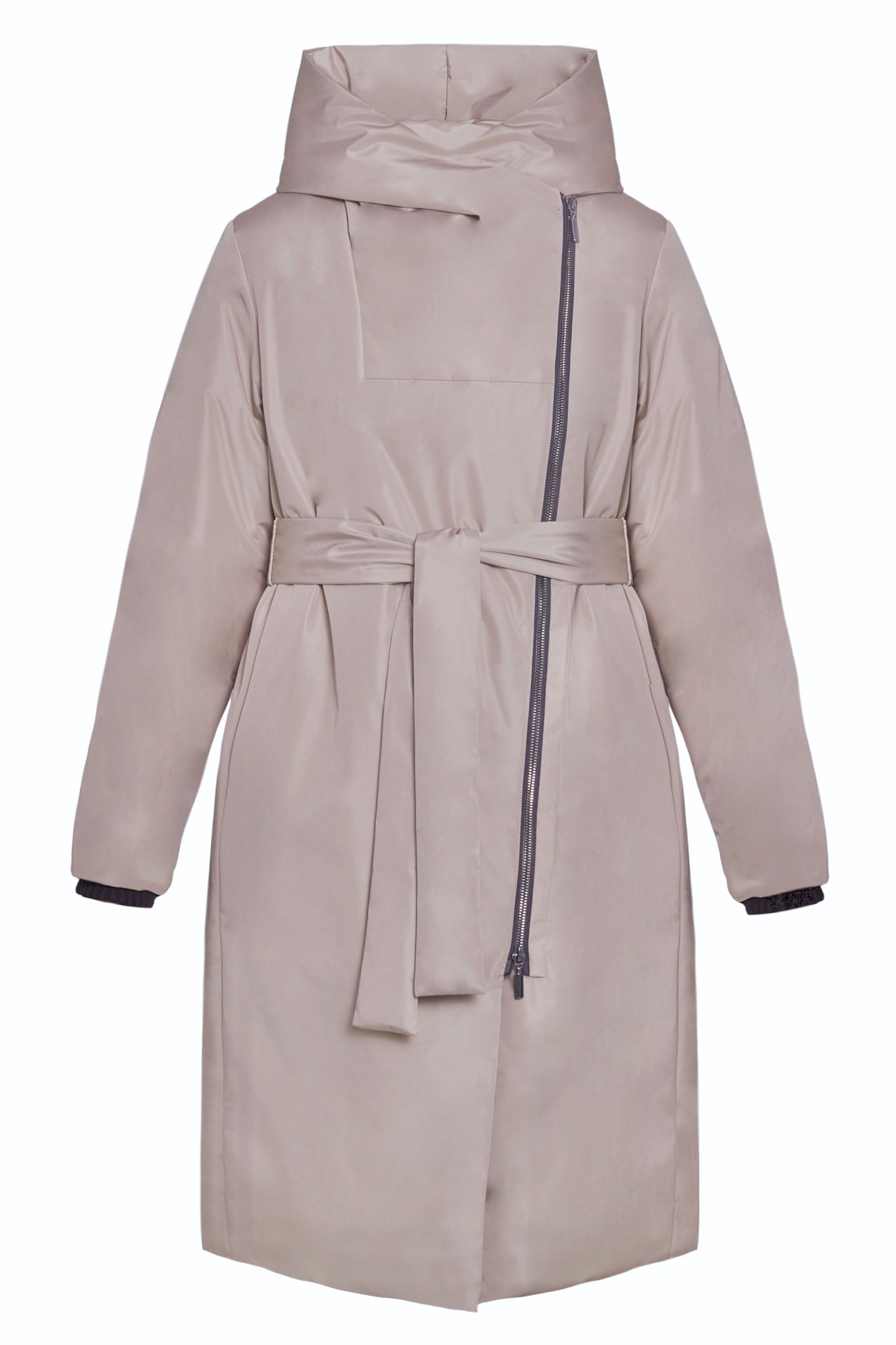 BELTED COAT WITH CAMEL WOOL PADDING IN BEIGE