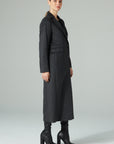 LONG FITTED COAT WITH DECORATIVE POCKETS DARK GREY