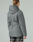 SHORT AND BELTED PUFFER JACKET WITH CAMEL WOOL (ANTRACITE)