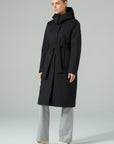 BELTED LONGLINE PADDED COAT WITH A HOOD BLACK