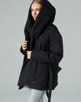 SHORT AND BELTED PUFFER JACKET WITH CAMEL WOOL (BLACK)