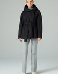 SHORT AND BELTED PUFFER JACKET WITH CAMEL WOOL (BLACK)