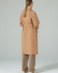 Long belted wool padded coat Camel
