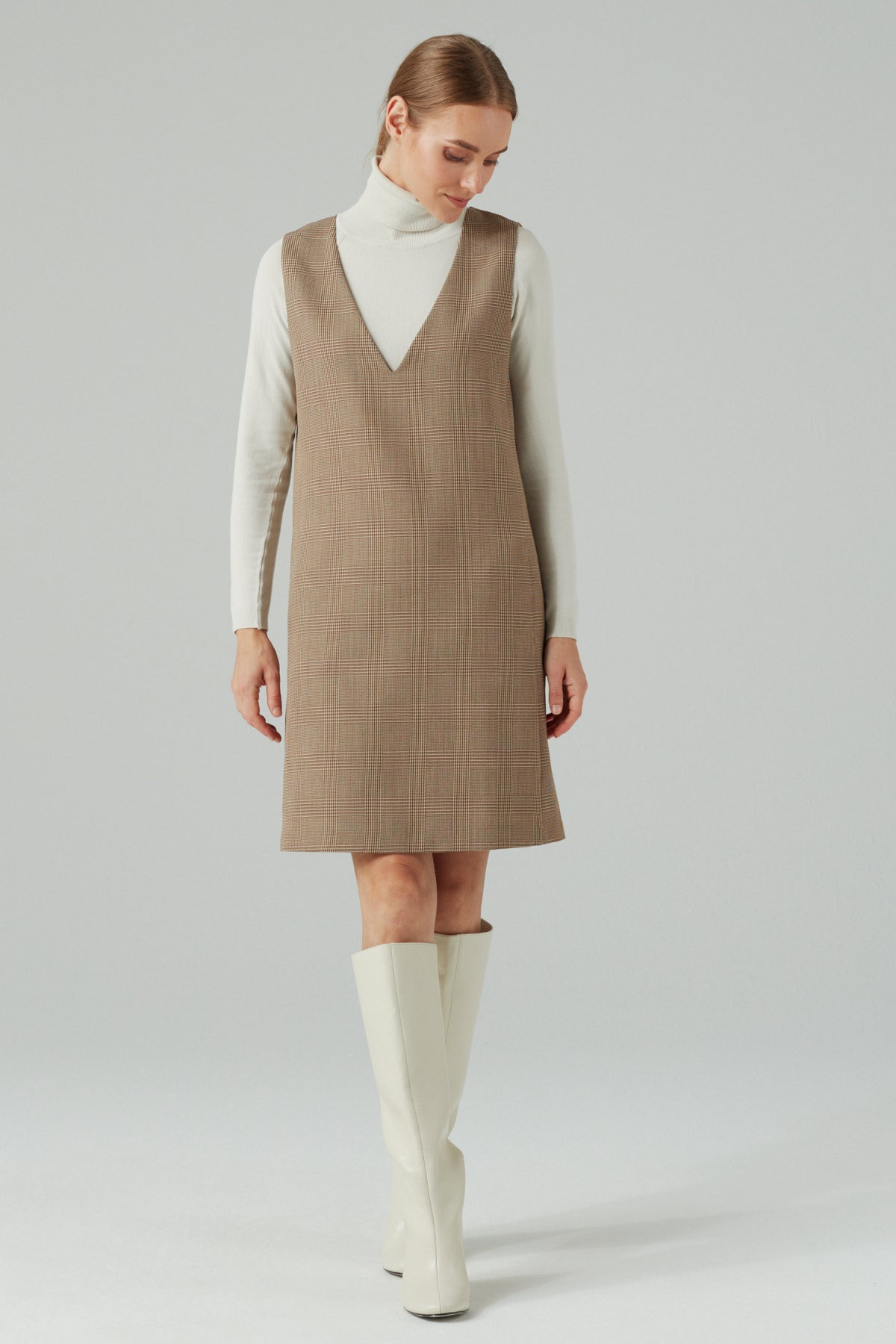 V-Neck Midi Wool Dress