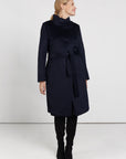 Belted Wool Coat With Meida Padding Navy