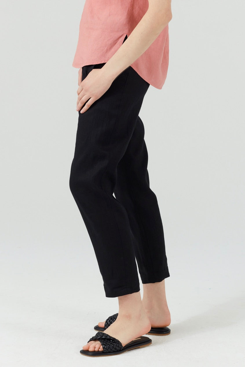 Linen Rich Tapered Ankle Grazer Trousers Black