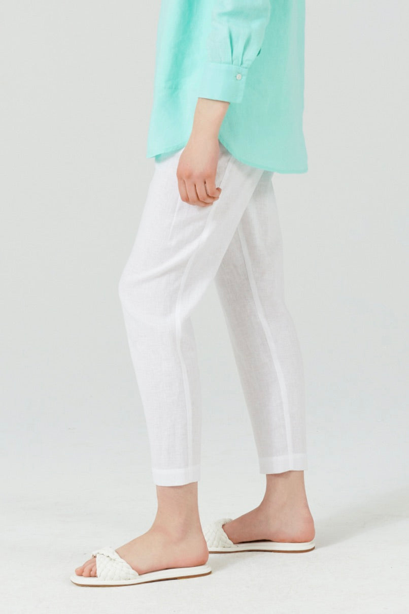 LINEN RICH TAPERED ANKLE GRAZER TROUSERS WHITE