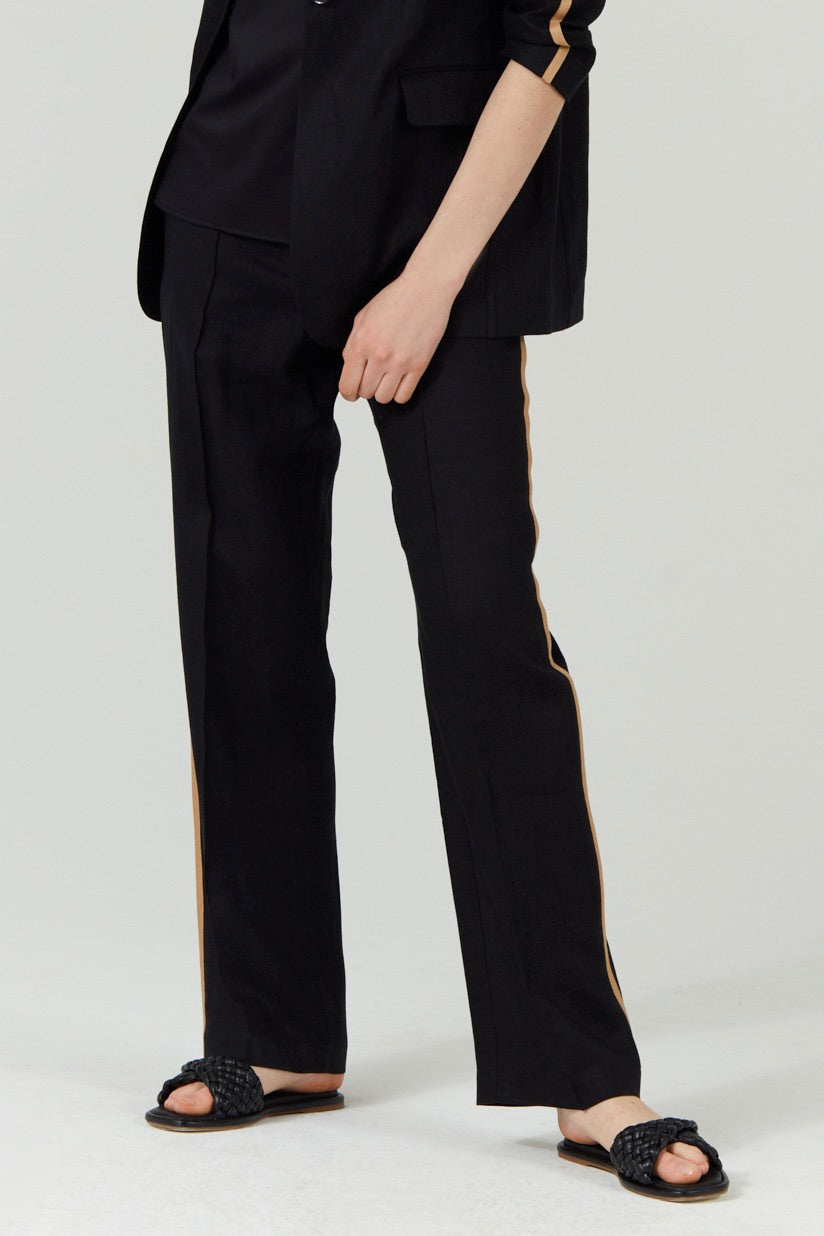 BLACK LINEN TROUSERS WITH STRIPE