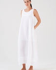 MAXI LINEN DRESS IN DIFFERENT DENSITIES WHITE