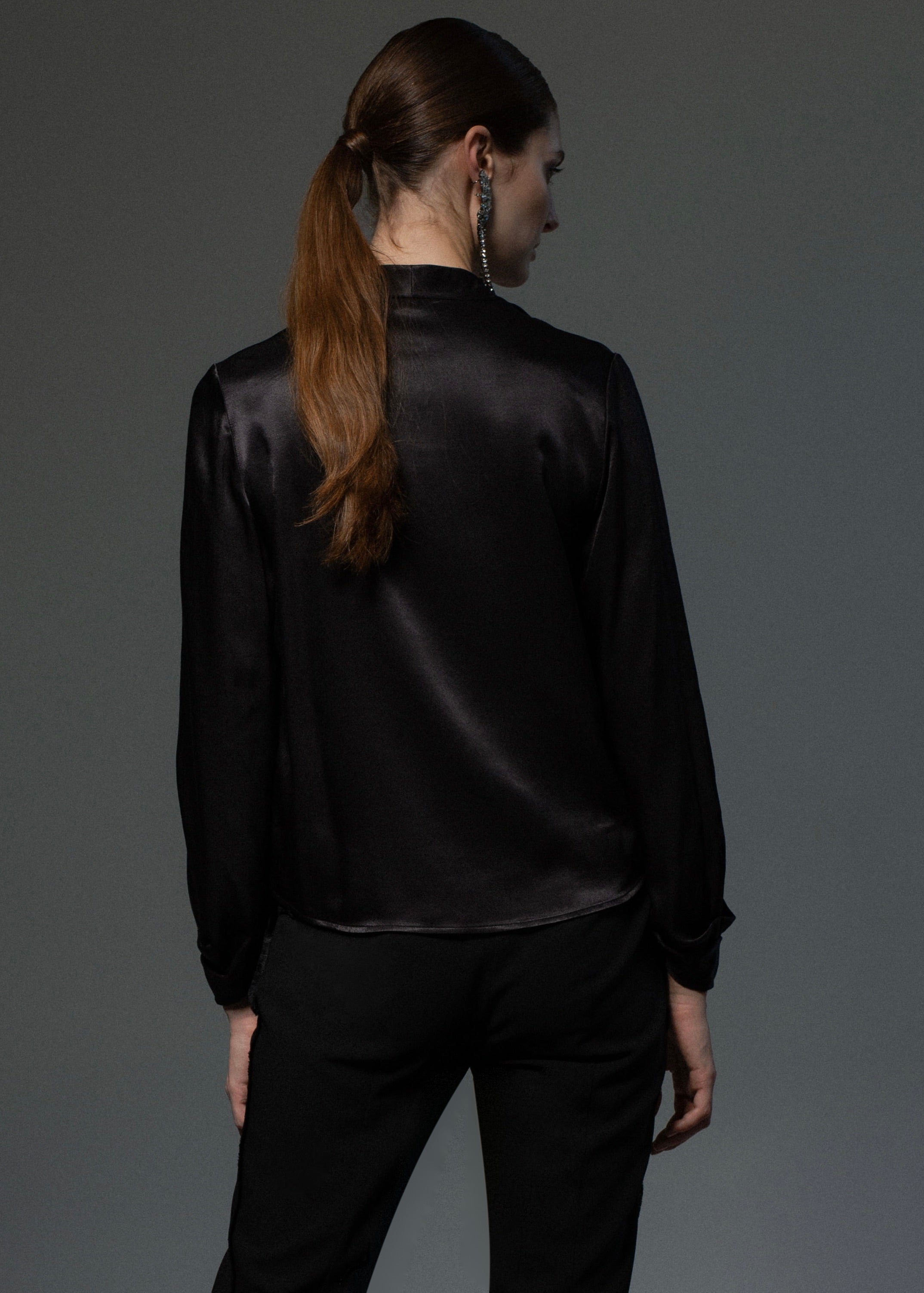 Viscose blouse with crossover front Black