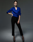 Viscose blouse with crossover front Royal Blue