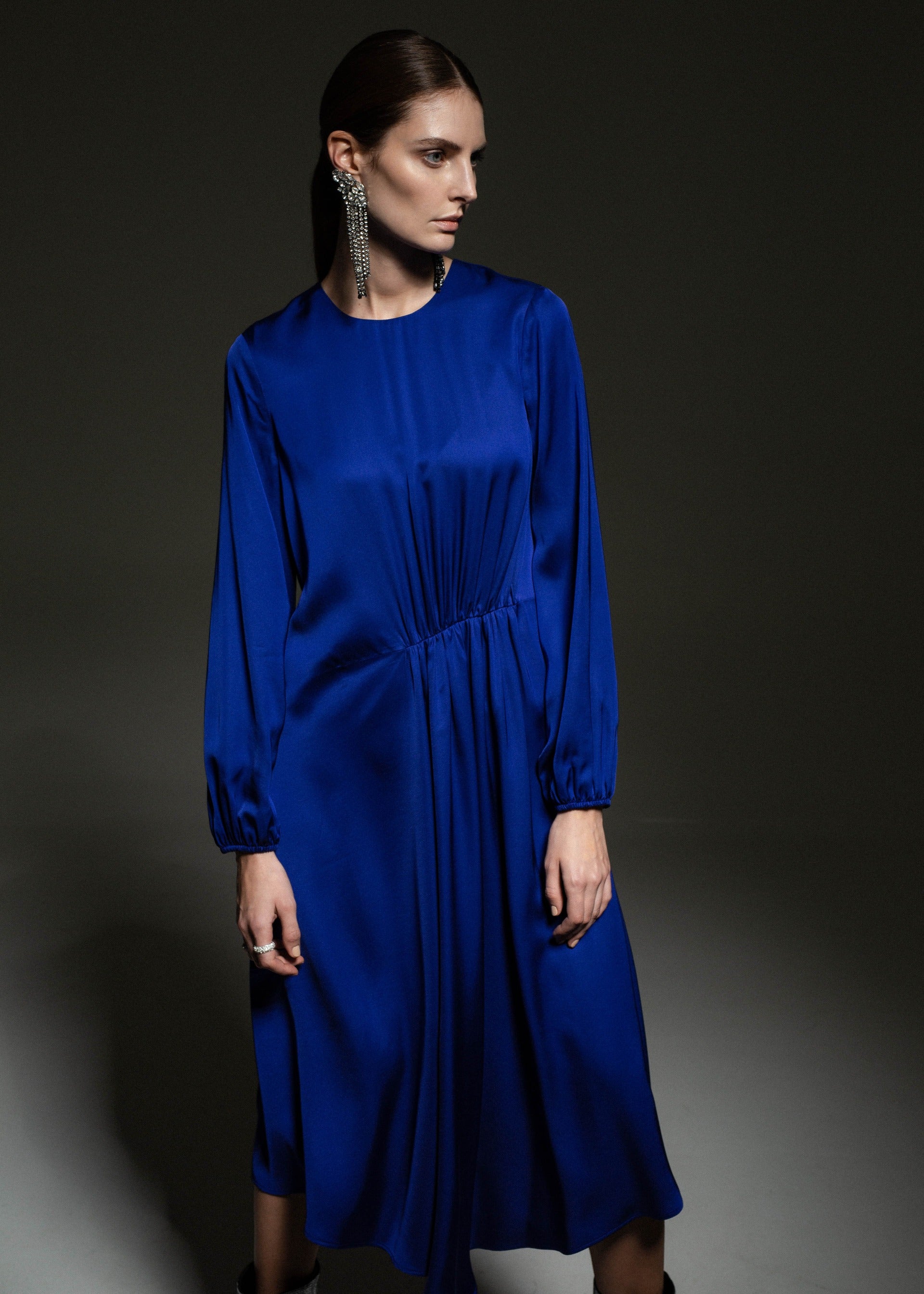 Festive dress with an asymmetric pleat Royal Blue