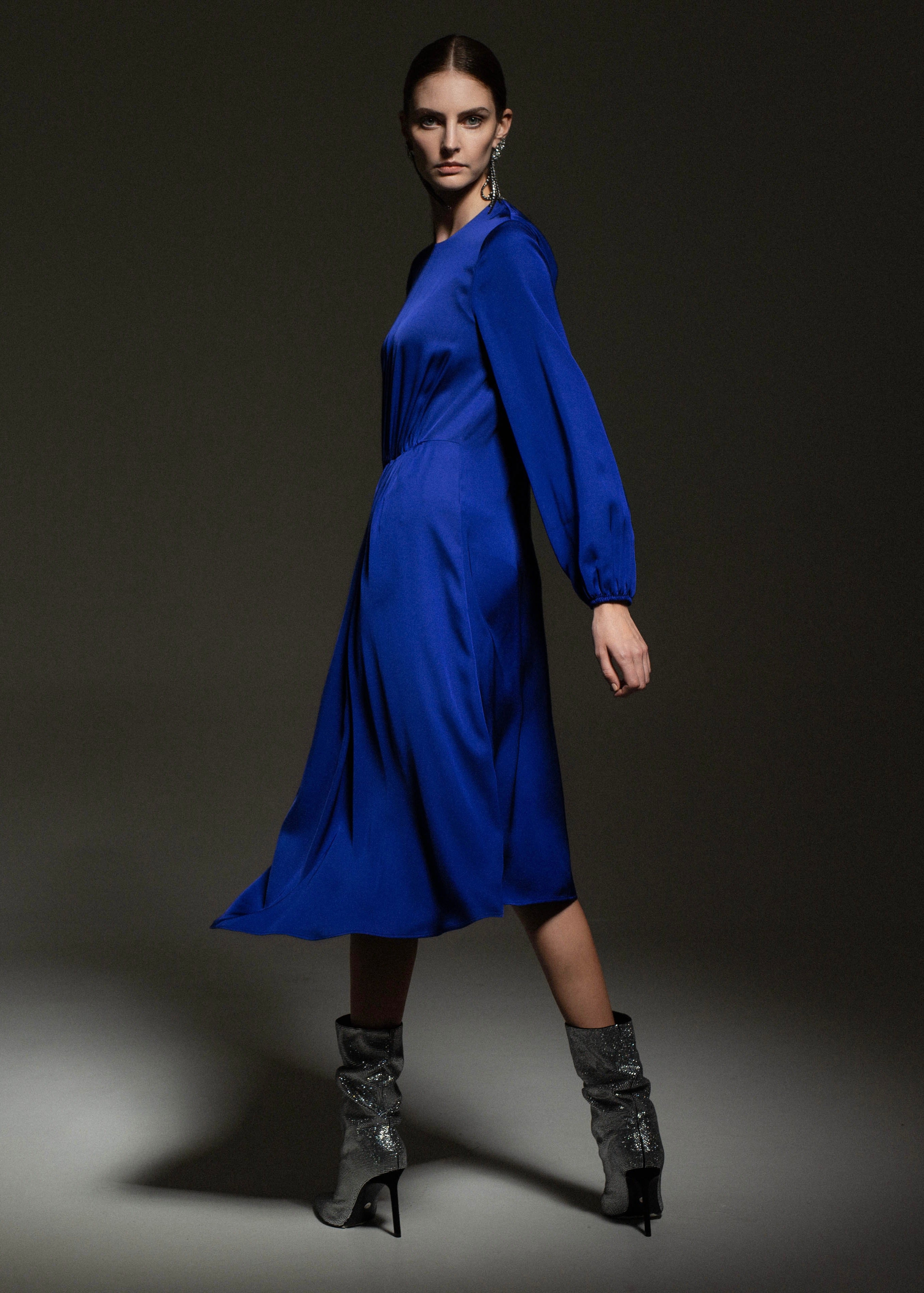 Festive dress with an asymmetric pleat Royal Blue