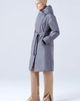 BELTED COAT WITH CAMEL WOOL PADDING IN GREY